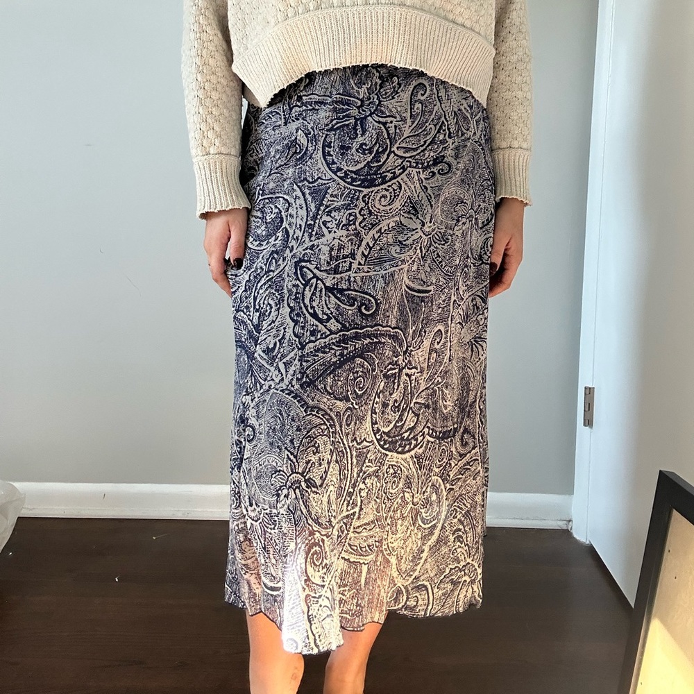 Navy blue paisley midi skirt